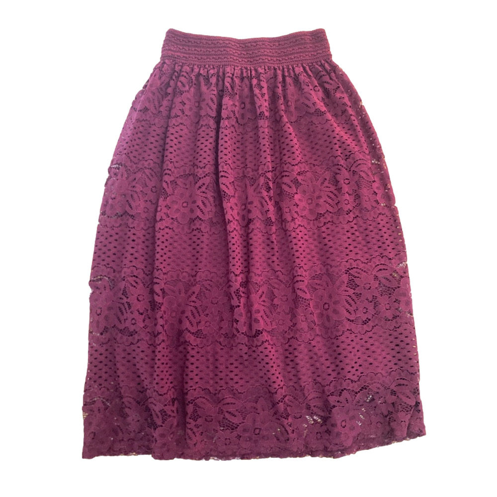 Elegant Lace Midi Skirt in Burgundy